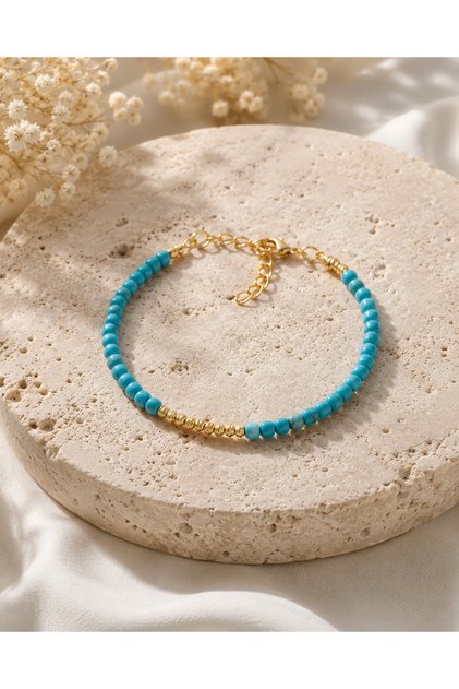 Turquoise Natural Stone Gold Dorika Detailed Women's Bracelet – Stylish and Elegant Natural Stone Bracelet