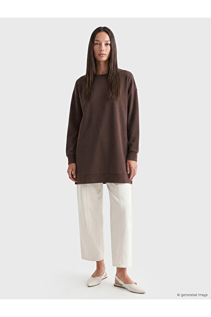 Özmarka Yeni Sezon Kahverengi Soft Touch Kadın Sweatshirt Tunik