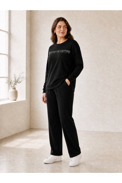 Women's Modal Fabric Tracksuit Set with Stone Print Detail, Comfortable Fit, Casual Sports Combination, Two-Piece Set