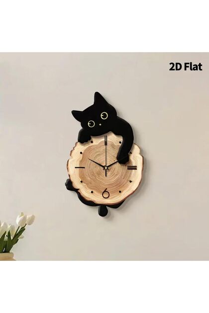 Elegant Wooden Cat Wall Clock – Silent Non-Ticking Clock with Minimalist Retro Design, Ideal for Home & Office Decoration, Attractive Gift for Any Occasion