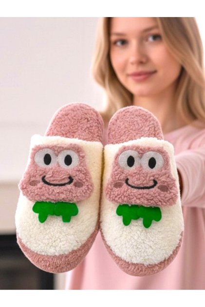 Women's Silent Sole Plush House Slippers with Frog Figure
