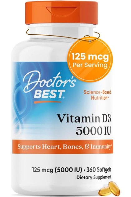 Doctors Best Best D3 5000Iu, 360 CT Vitamin D Supplement for Immune System & Heart Health Support, 125 mcg per Serving, Vit D 3, Non GMO, Gluten Free, Soy Free