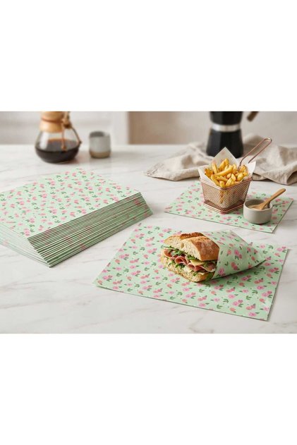 50 Pieces of Floral Patterned Service and Presentation Paper 35X25 cm Suitable for Food Contact Premium Packaging