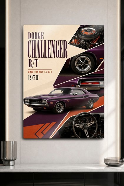 Metal Baskı - Dodge Challenger RT 1970 Mor Kaslı Amerikan Spor Araba Duvar Tablosu