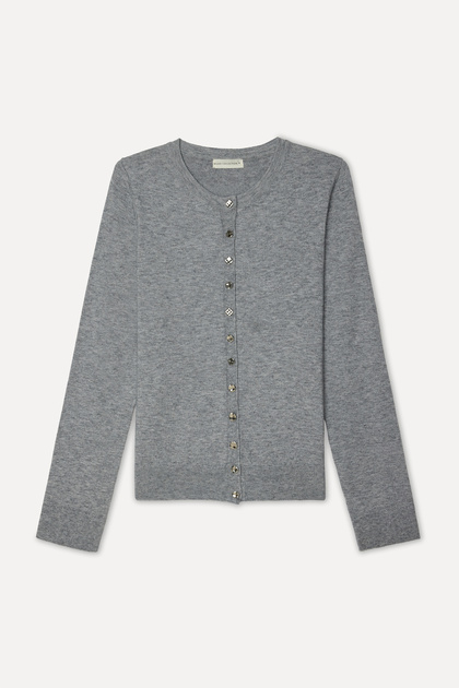 Women's Gray Melange Crew Neck Cardigan