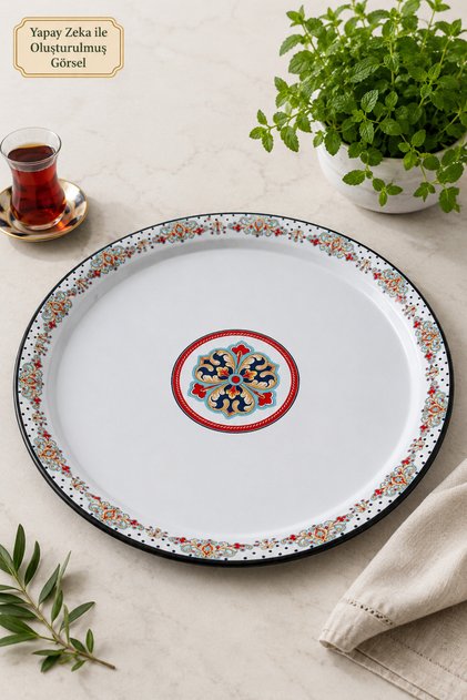 No 60 Enamel Tray Tableware, Food Presentation Tray, Floor Table Zinc ~58 cm