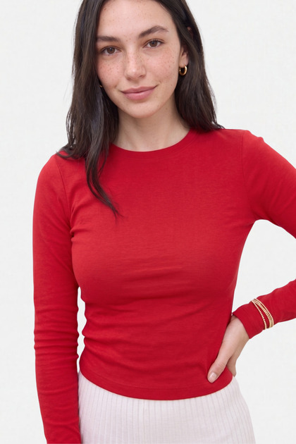 Kadın Bisiklet Yaka Basic Ultra Soft %100 Pamuk Uzun Kol Body - Kırmızı 3