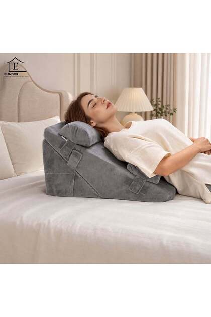 ® Set de 4 perne modulare tip pană, spumă cu memorie, huse textile, curele cu arici, gri, 56 x 56 x 30,5 cm