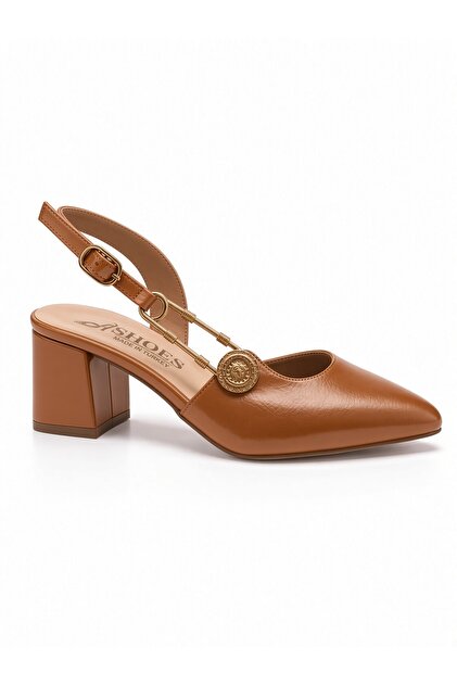Women's Classic Buckle Pointed Toe Low Thick Heeled Shoes-Taba