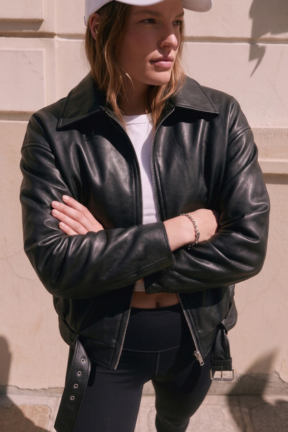 Women's Leather-Look Oversized jacket - black