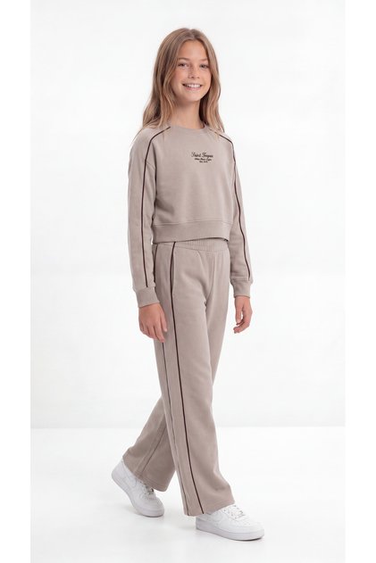 Saint Troper Printed Ribbed Soft Textured-Comfort Fabric Girls' Top and Bottom Tracksuit Set