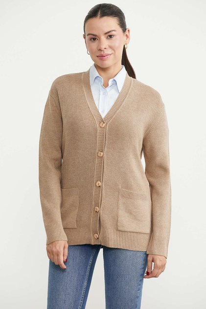 Ribbed Pocket Detailed Knitwear Cardigan - Camel