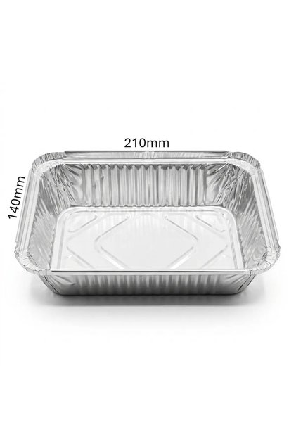 Rectangular Aluminum Foil Container with Lid 21 X 14 cm for Food Packaging, Storage and Catering 50 Pieces