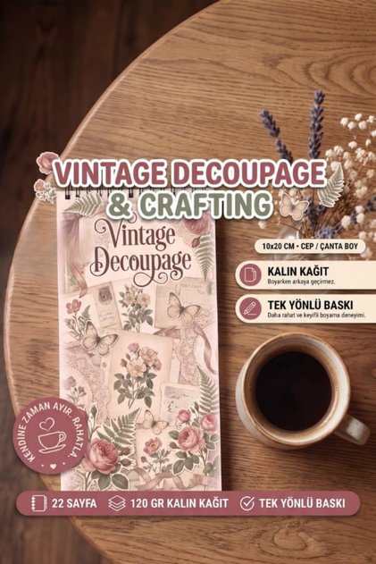 Vintage Dekupaj Cep Boy Boyama Kitabı 10x20 cm