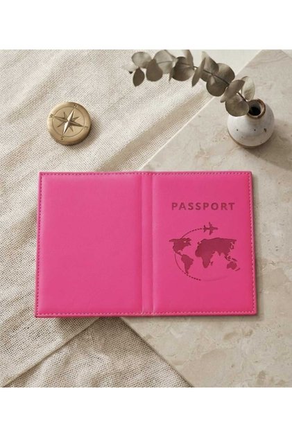 Passport Pembe Deri Dikişli Araç Ruhsat Kılıfı Kabı Oto Ruhsatlık Araba Ruhsat Koruyucu