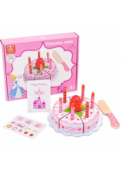 Princess Cake ξύλινο σετ τούρτας γενεθλίων με καπάκι και κεριά, ηλικίας 3+