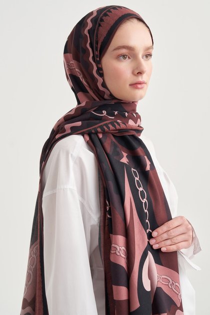 Vera Patterned Norena Wool Shawl Burgundy