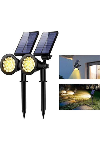 أضواء شمسية خارجية، عبوة من قطعتين تحتوي على 18 مصباح LED ساطع للحديقة، مقاومة للماء وتعمل بالطاقة الشمسية
