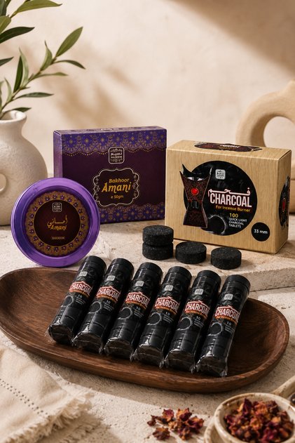 Amani Bakhoor Starter Combo | Bakhoor 50g + Quick Lighting Charcoal 100 Pieces