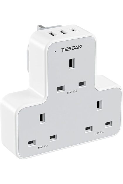 مقبس تمديد متعدد المنافذ بثلاثة مخارج مع منفذ USB واحد (منفذ USB-C)