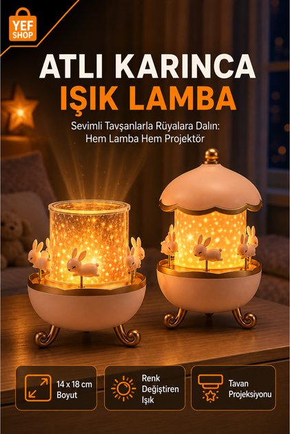 Atlı Karınca Işık Lamba Çocuk Gece Lambası Projeksiyonlu Dekoratif Uyku Lambası