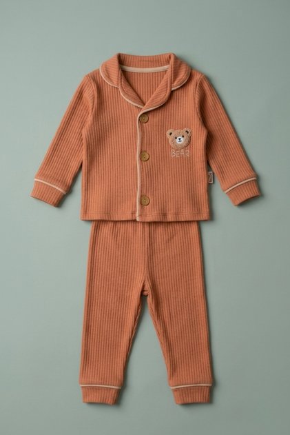 Teddy Bear Appliqued Baby Boy Pajama Set