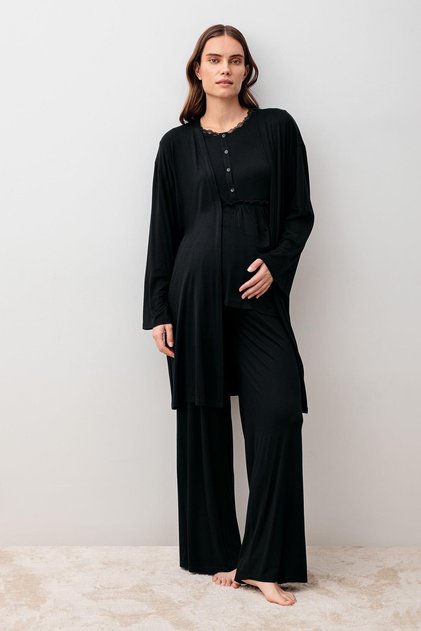 Long Sleeve Lycra Viscose Maternity Dressing Gown Pajama Set