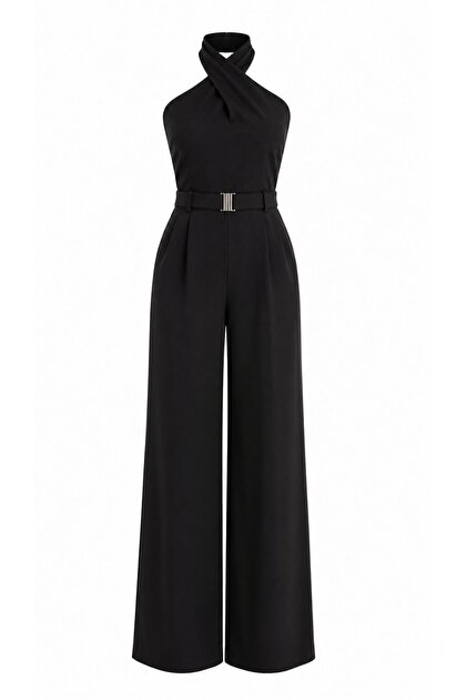 Black Jumpsuit with Waist Belt - 8470