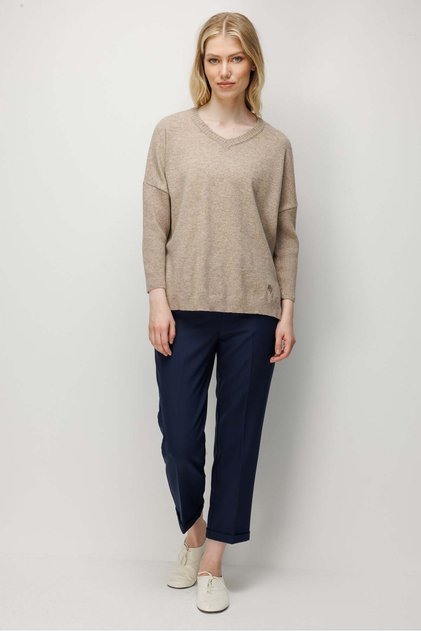 Women's V-Neck Low-Sleeve Slit Wool Sweater K.Beige