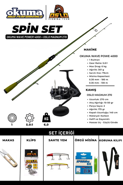 Magnum 270cm 10-50gr Okuma Wave Power 4000 Spin Olta Seti