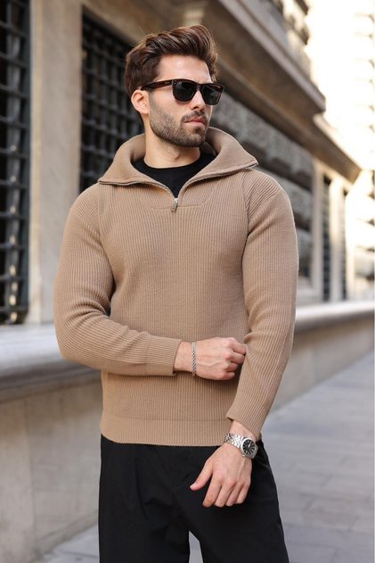 Mink Half Zipper Turtleneck Men's Knitwear Sweater E7513