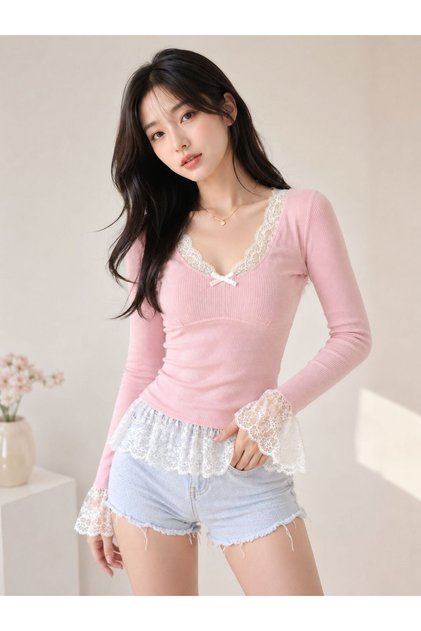 Victorian Gothic soft tam boy dantel detaylı uzun kol bluz