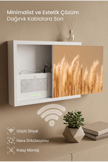 Dekoratif Sürgülü Ahşap Wifi Kutusu Priz Sigorta Kutusu Saklama Duvar Tipi Modem Kablo Gizleme