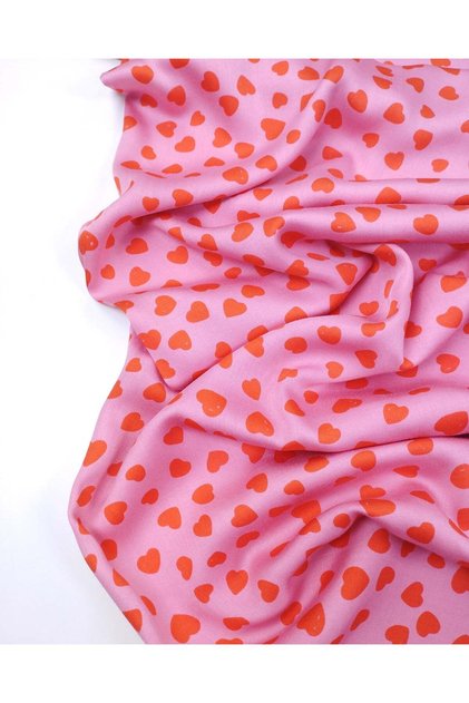 Pink over Red Heart Patterned Thin Soft Flowy Viscose Woven Fabric for Dresses & Skirts Width: 1