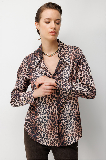 Leopar Desenli Saten Gömlek 1027