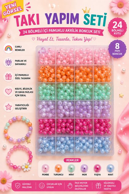 6 Colors 8 mm Colored Acrylic Beads with Cotton Inside Jewelry Making Set Beads DIY Hobby