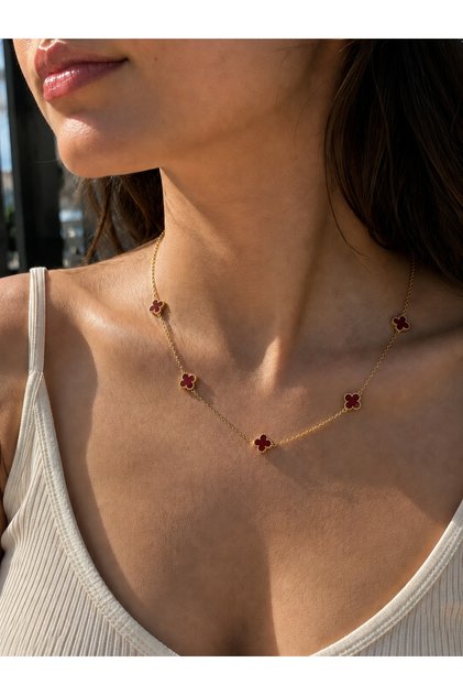 Mini Yonca Modeli Kadın Paslanmaz Çelik Kolye - Kararma Yapmaz Çift Taraflı