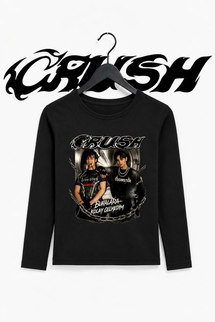 Crush Music Group Printed Long Sleeve Black Slim Body Long Sleeve T-Shirt