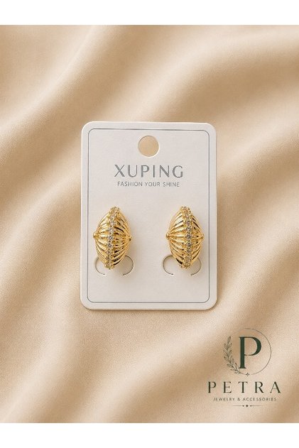 Xuping Fan Shape Stone Detailed Gold Earrings