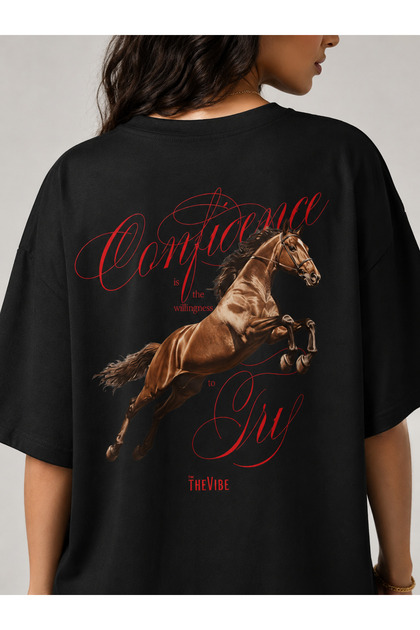 Women's Oversize Horse Print Back Patterned T-Shirt – Confidence