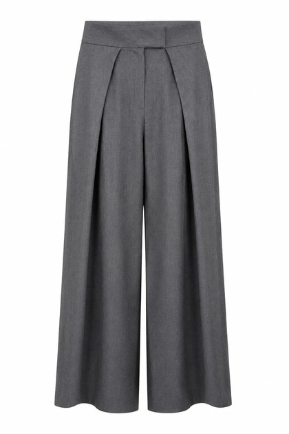 Pile Detailed High Waist Wide Leg Pants
