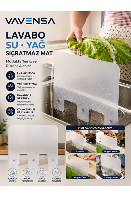 Lavabo Su Sıçratmaz Bariyer Mutfak Evye Tezgah Su Sıçrama Önleyici Koruyucu Panel