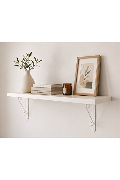 Beyaz Dekoratif Duvar Rafı – Beyaz Metal Ayaklı – 100x20 cm