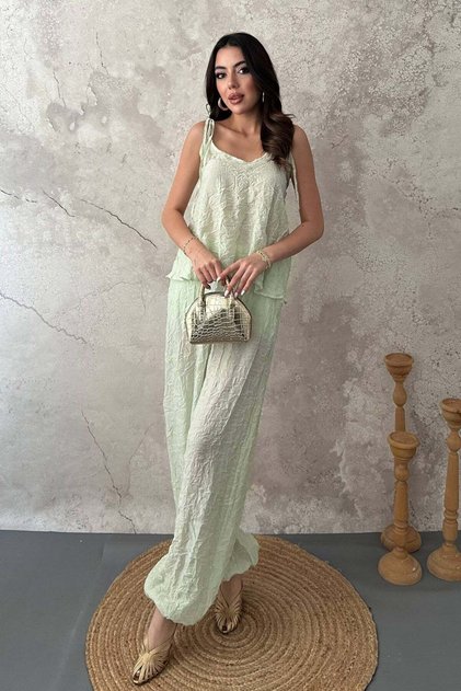 Çağla halter neck blouse and pants set