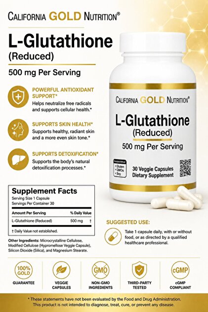 California Gold Nutrition L-Glutathione (Reduced) Produced in a 3rd Party Audited cGMP Registered