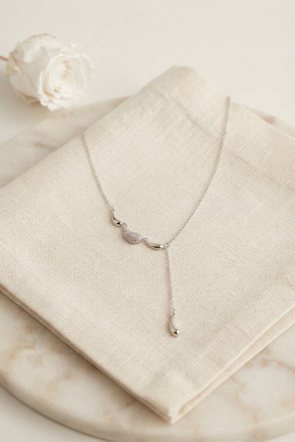 Brass Silver Color Zircon Stone Drop Model Women's Necklace