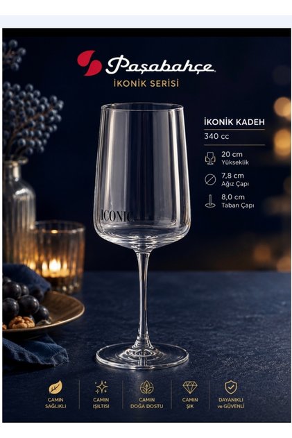 Iconıc ayaklı kadeh 340 cc hacim 20 cm boyu 7 cm ağız 7 cm taban genişliği şık kalıteli narin ürün
