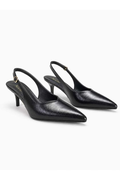 Black Belted Pointed Toe Stiletto Thin Heel Women's Shoes