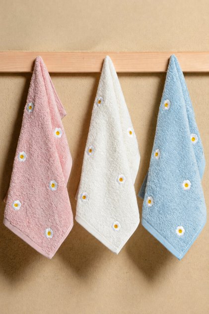 Lina 3-Piece 50X90, 100% Cotton Bamboo, Embroidered, Hand-Face-Hair Towel Set – Soft, Absorbent and Durable