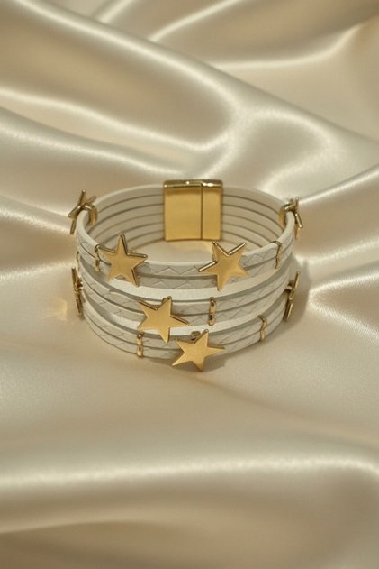 White Gold Color Star Detailed Magnetic Bracelet